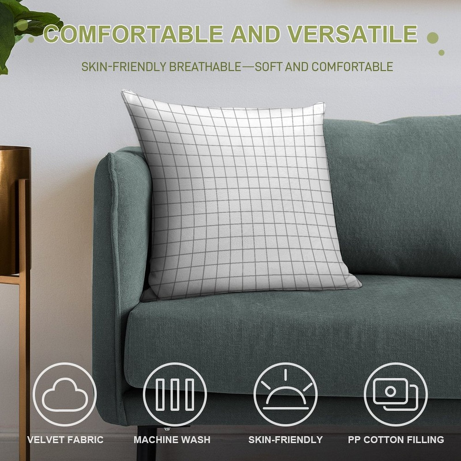 Grid White Gray Soft Luxury Feel Throw Pillow