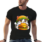 Quirky Cat Hamburger Cheeseburger Fast Food Hat Men Women Girls Kids  Heathered Texture T-Shirt