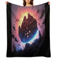 Millennium Falcon in Asteroid Field Wrinkle-free Throw Blanket