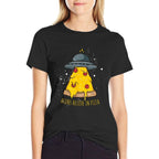 Aliens Believe In Pizza Funny Alien Ship Pizza  Polyester Blend T-Shirt