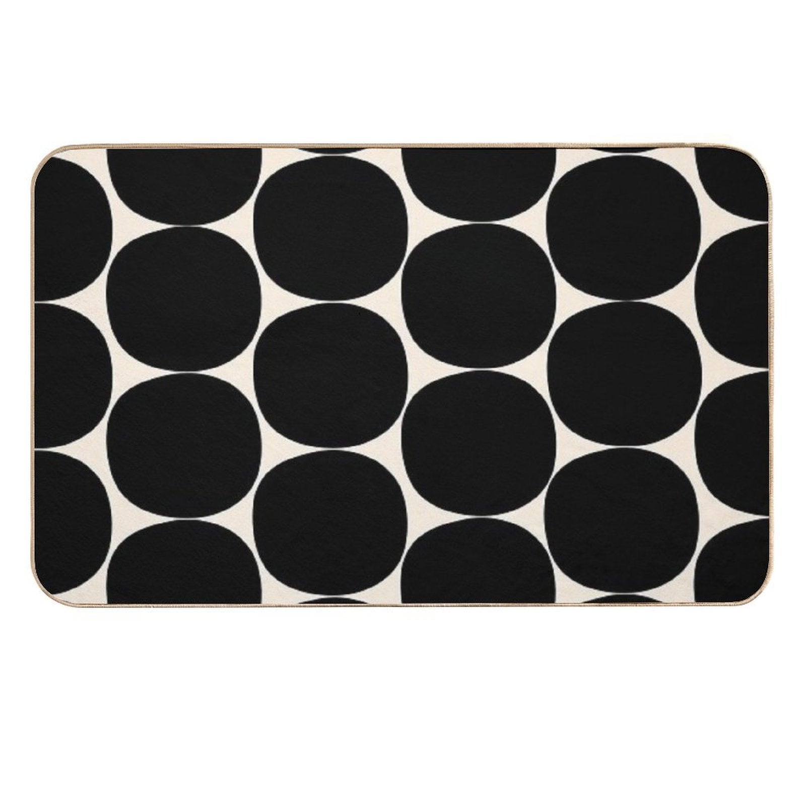 Mid-Century Mod Minimalist Dot Pattern in Black And Almond Cream  Non-Slip Bath Mat