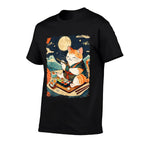 Cat Eating Sushi Japanese Anime Manga Kawaii Cat Ukiyo-e Art  Durable T-Shirt