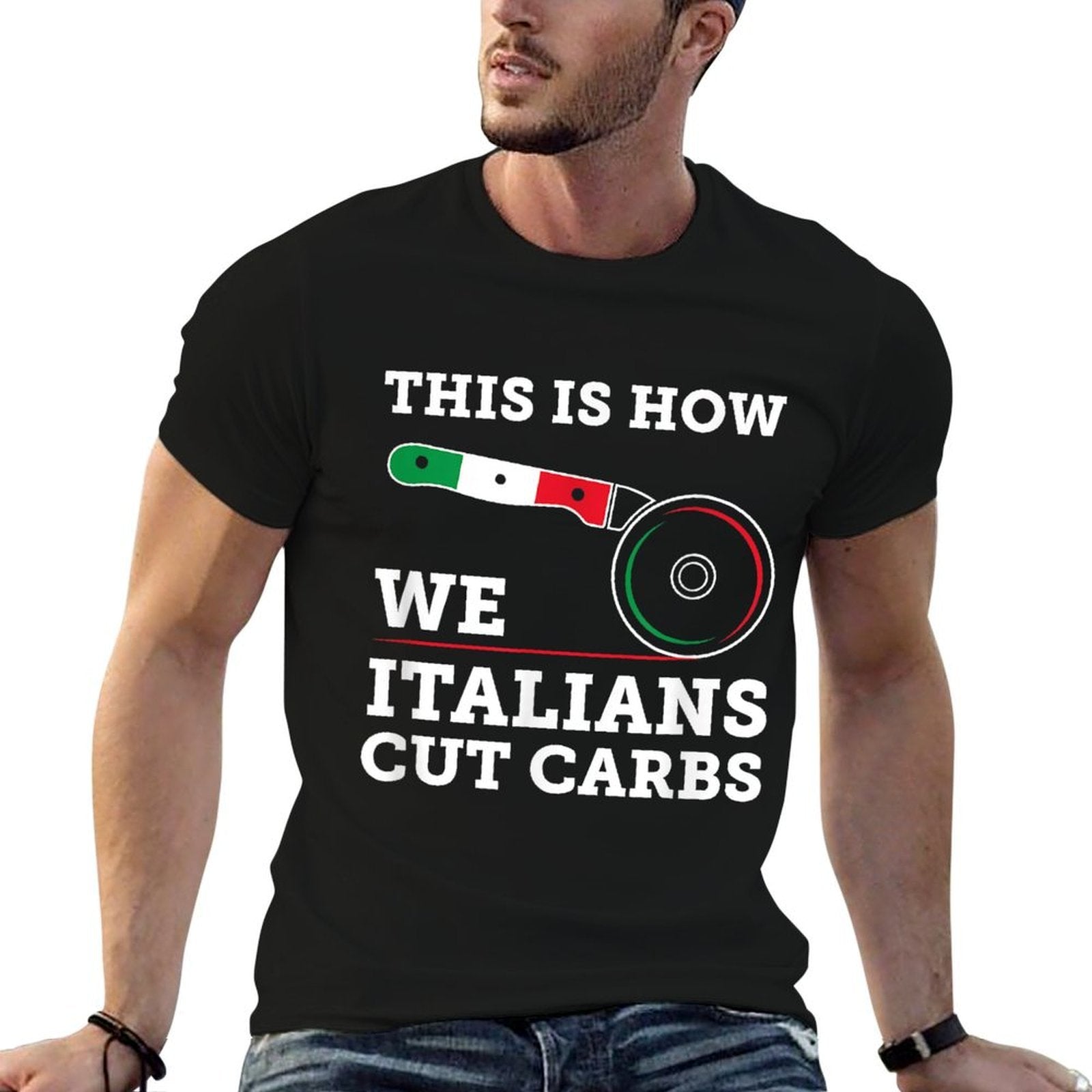 Funny Italian American - How Italians Cut Carbs Pizza Slice  Cotton T-Shirt