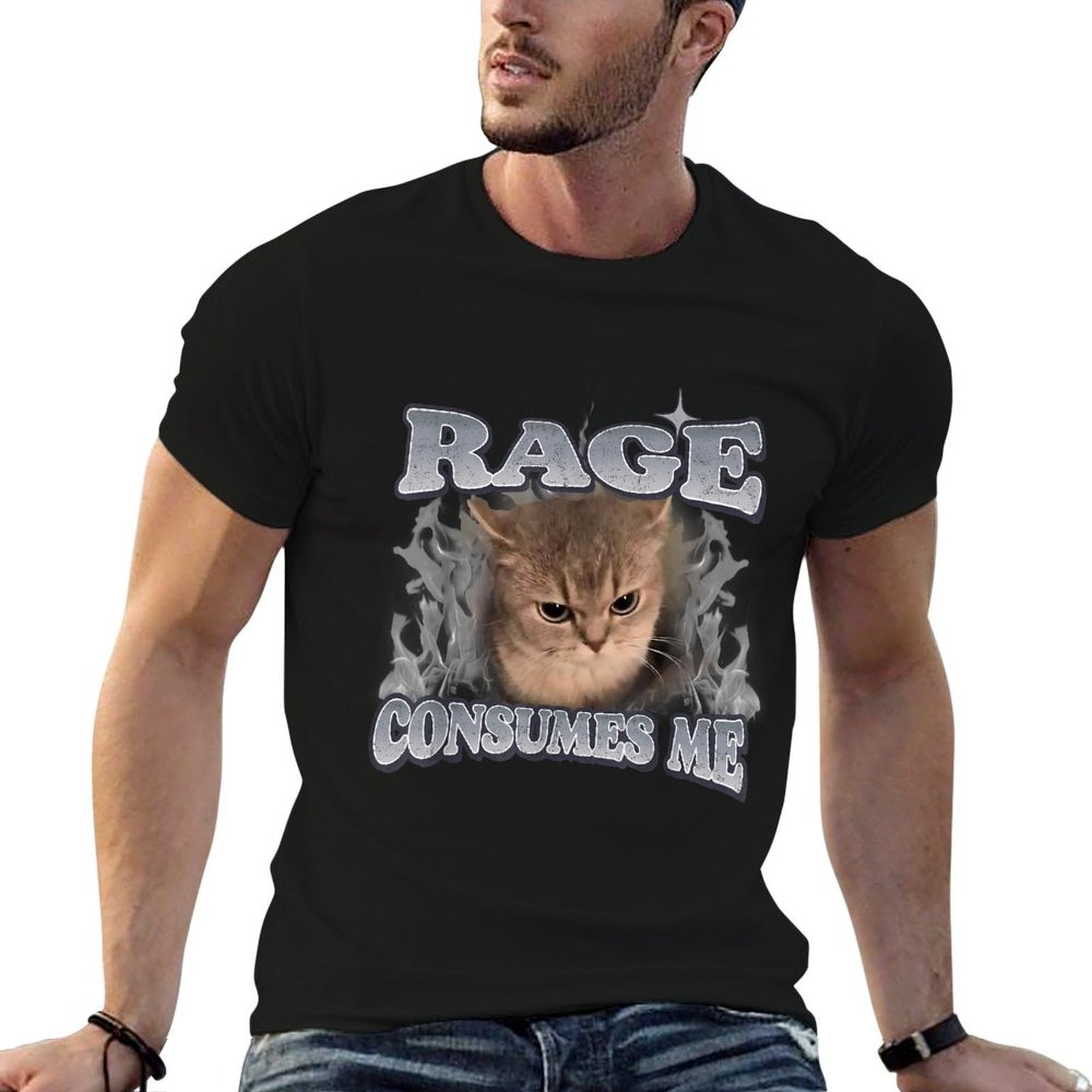 Cat Rage Is Consuming Me Funny Angry Meme Cats Humor Gift  Tagless Design T-Shirt