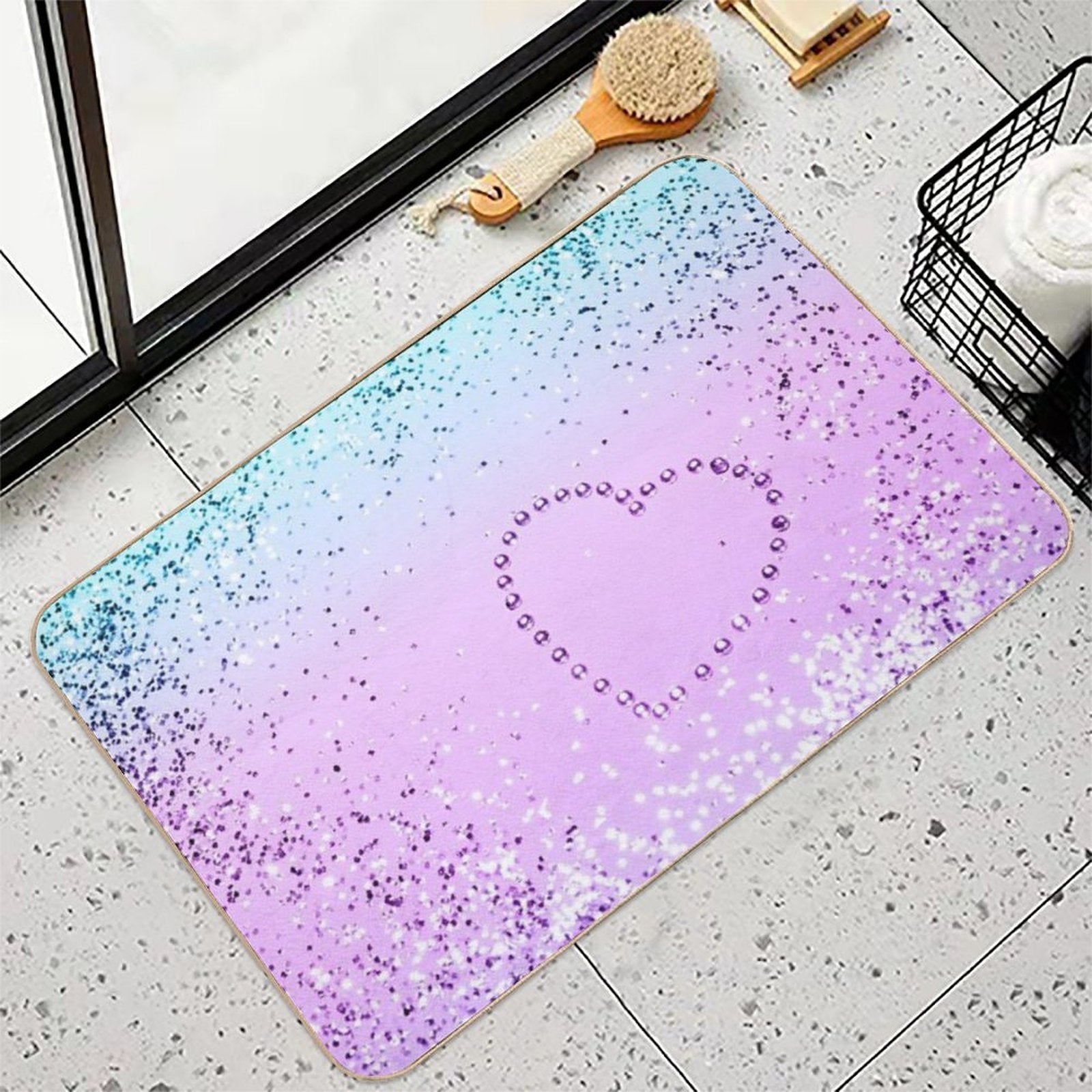 UNICORN Girls Heart #9 (Photo of Glitter Only - Not Reflective)  Dirt-Trapping Bath Mat