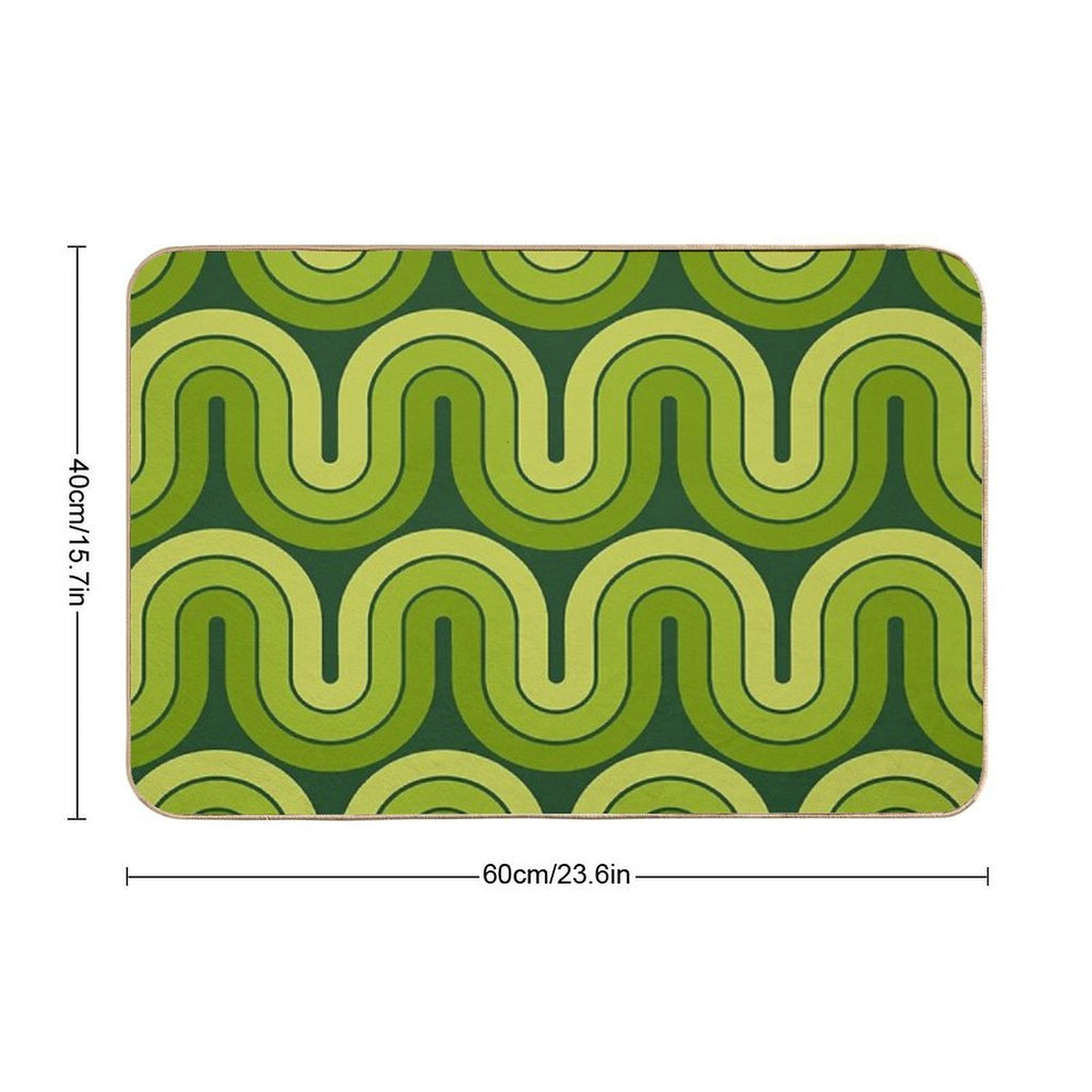 Retro Geometric Gradated Design Avocado Green  Easy Maintenance Bath Mat