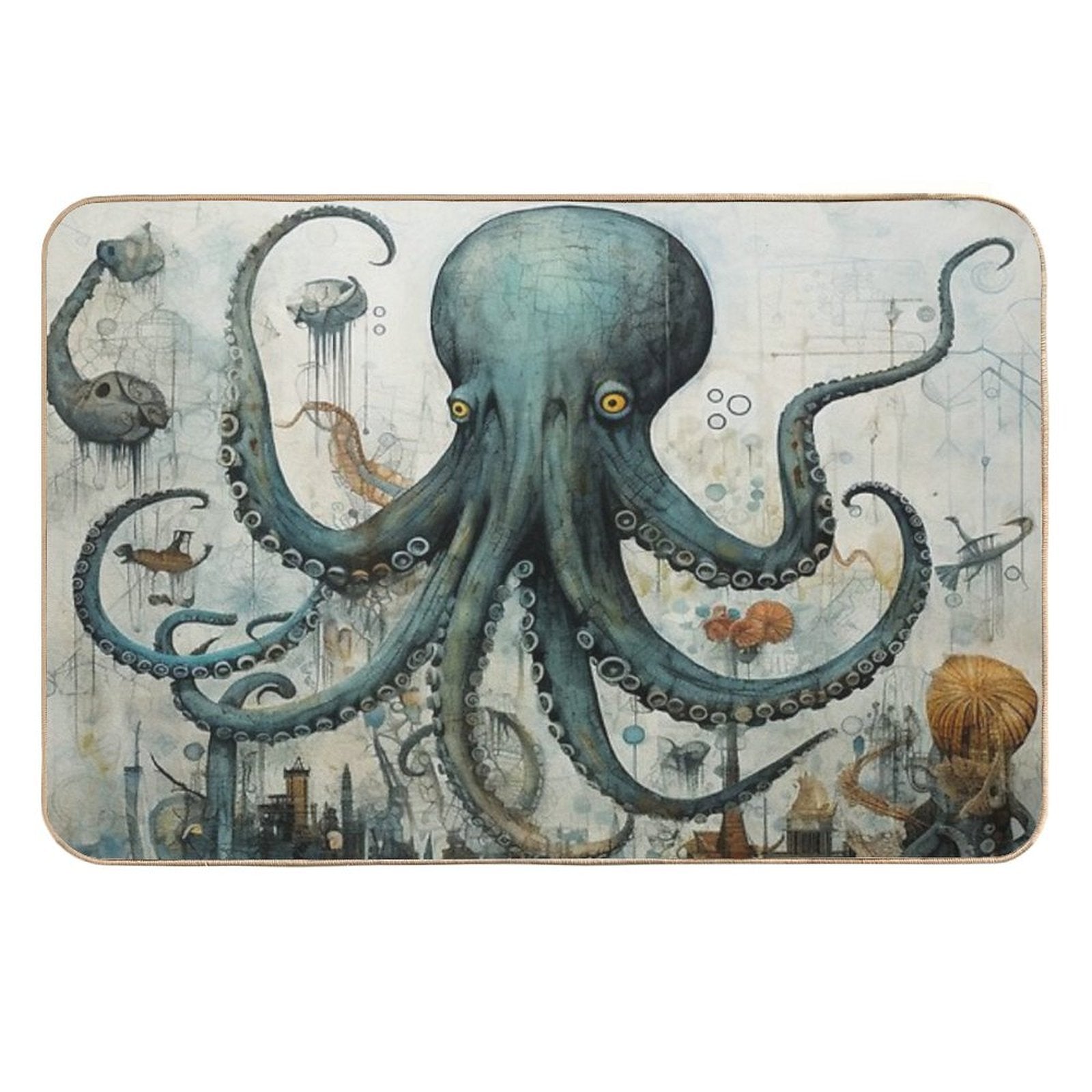 Surreal Vintage Fantasy Steampunk Octopus  Anti-Trip Bath Mat