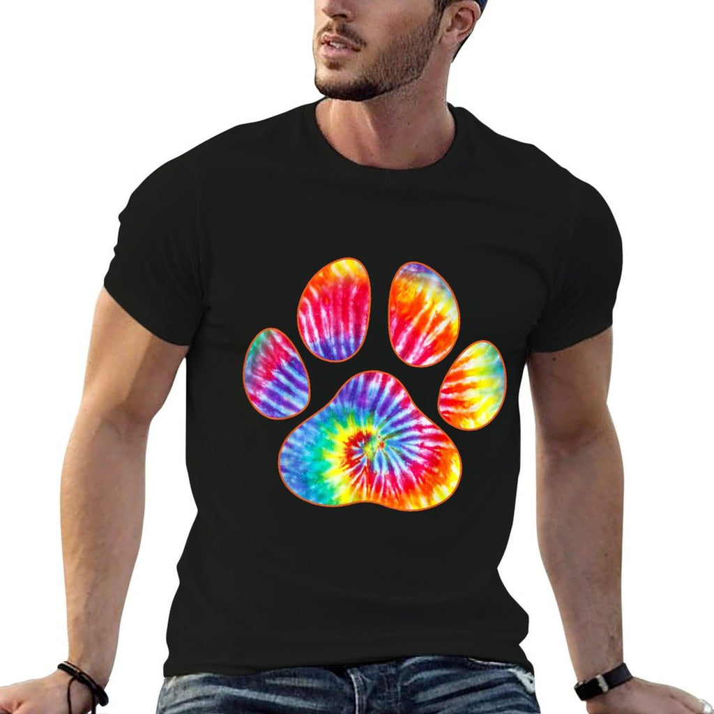 Cute Tie Dye Paw Print Pet Owner Paw Print Tie Dye Dog Lover for Men Women Girls Kids  Eco-friendly Material T-Shirt