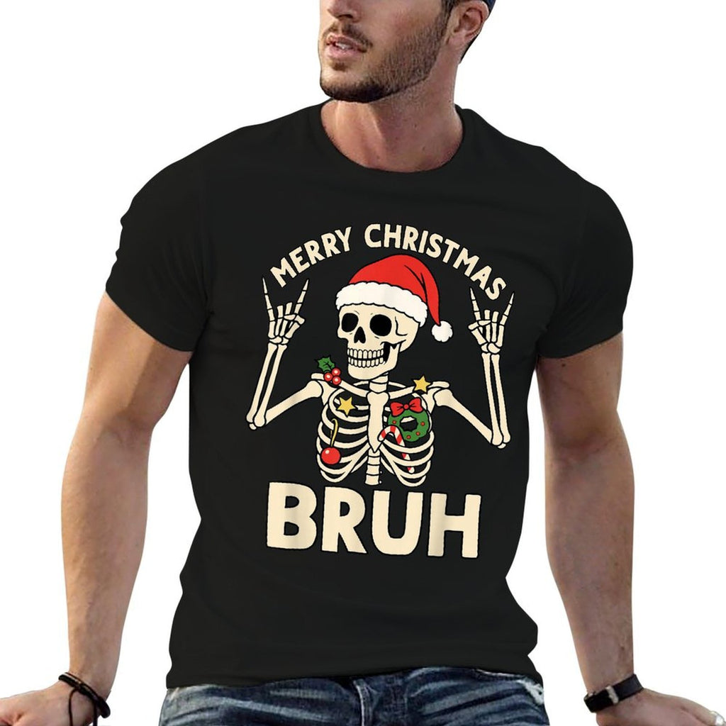 Christmas Bruh Rocker Skeleton Funny Xmas Men Women Kids  Slim-fit Cut T-Shirt