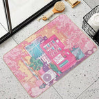The Stray Cats, Wending Machine And Pink Cherry Blossom  Non-Slip Bath Mat