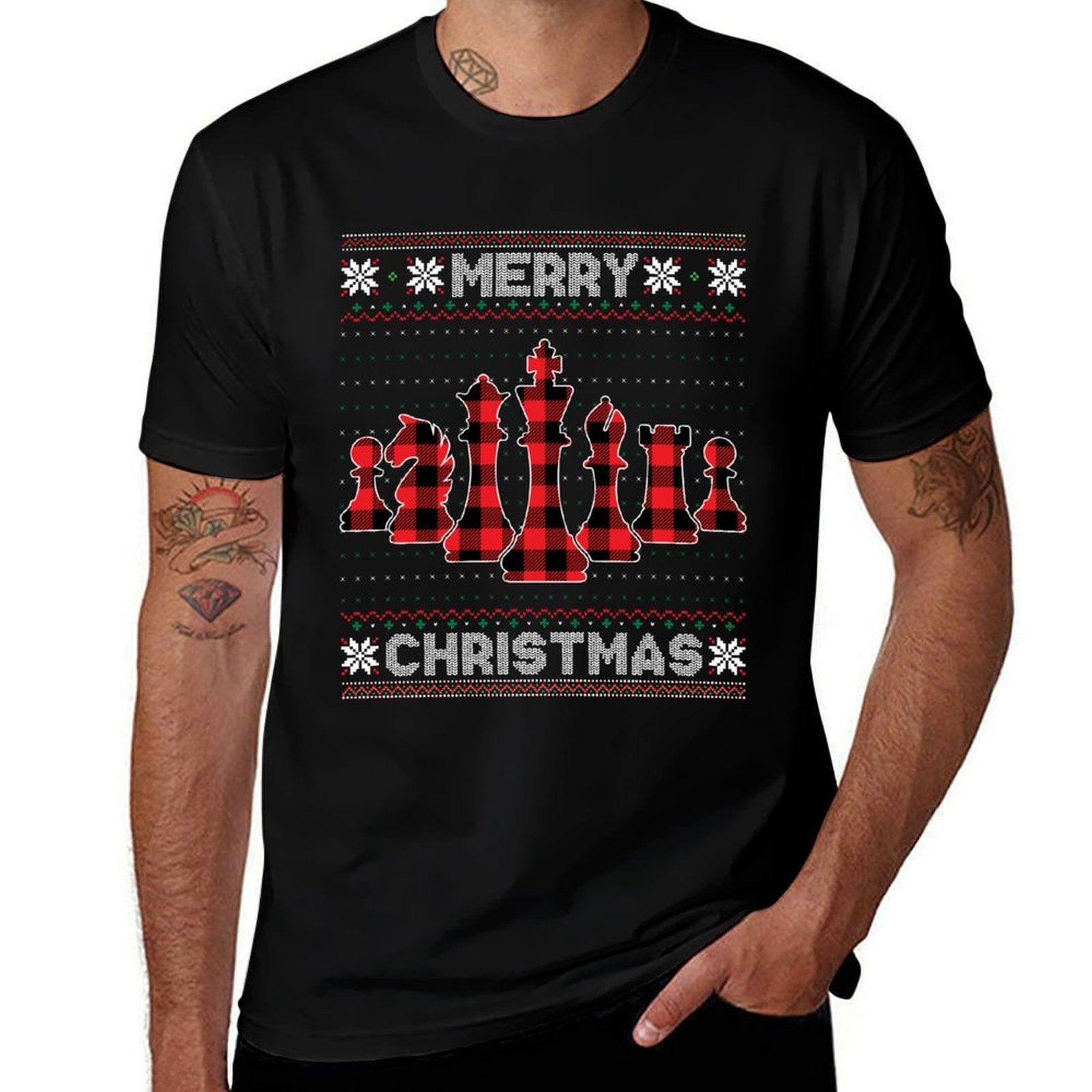 Chess Christmas Red Plaid Graphic Xmas Ugly Sweater Party  Versatile T-Shirt