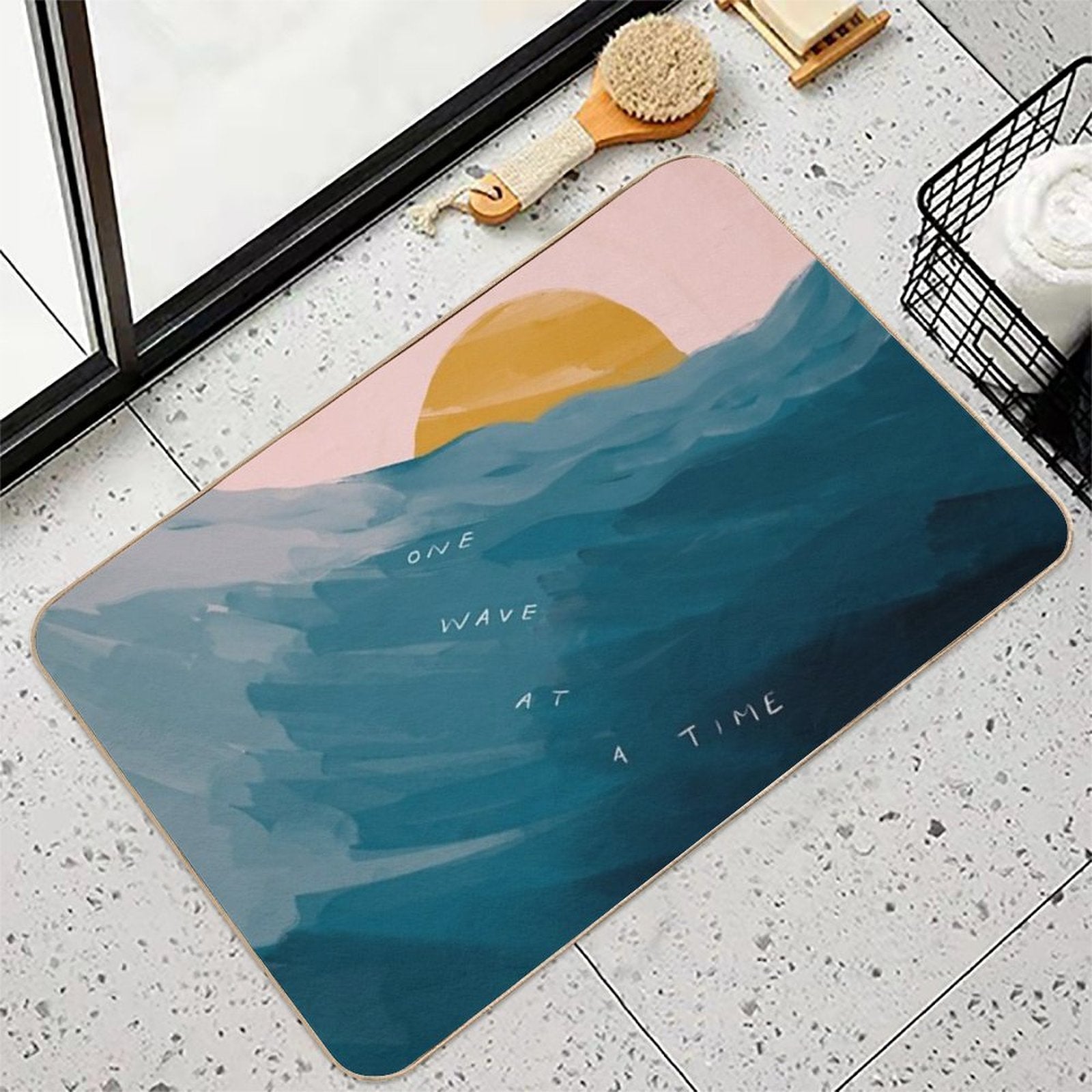 One Wave At A Time - Abstract Art - Inspirational Quote with Ocean, Sea Inspired - Morgan Harper Nichols  Odorless Bath Mat