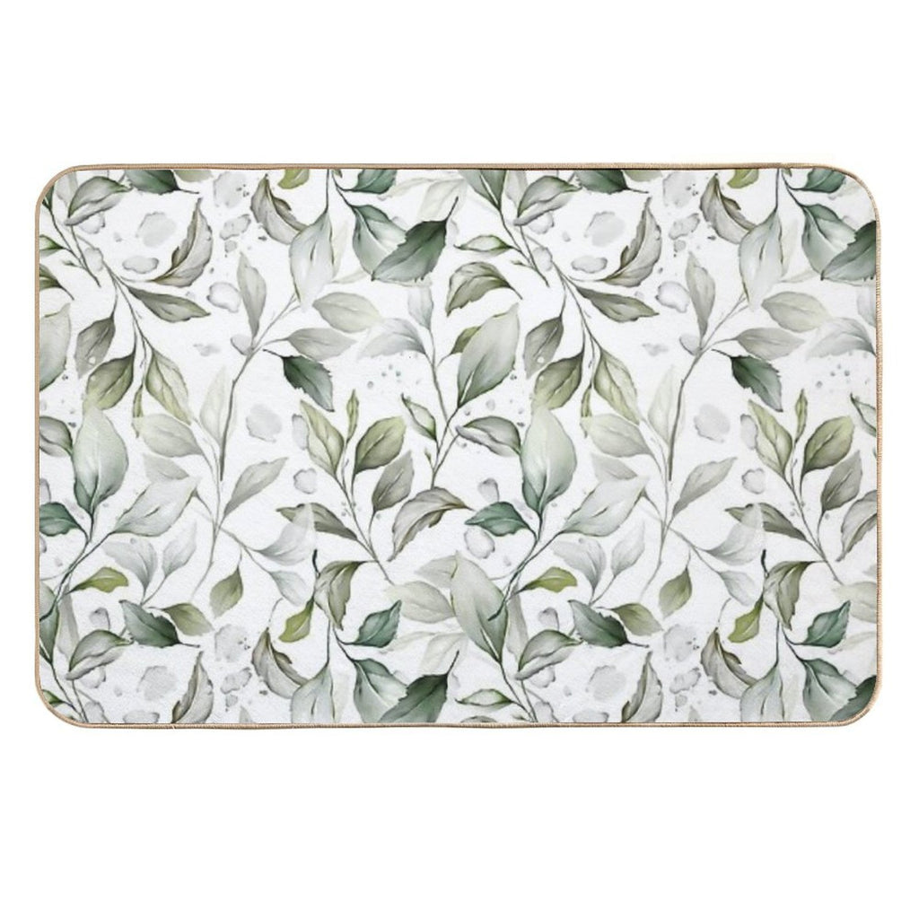 Elegant Watercolor Leaf Design on White Background  Non-Slip Bath Mat