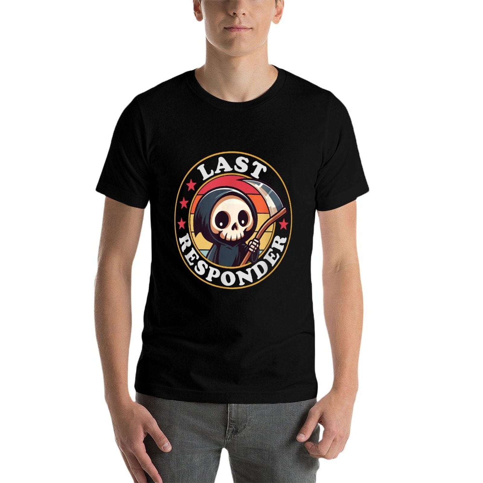 Last Responder Funny Mortician Grim Reaper, Small  Ribbed Collar T-Shirt