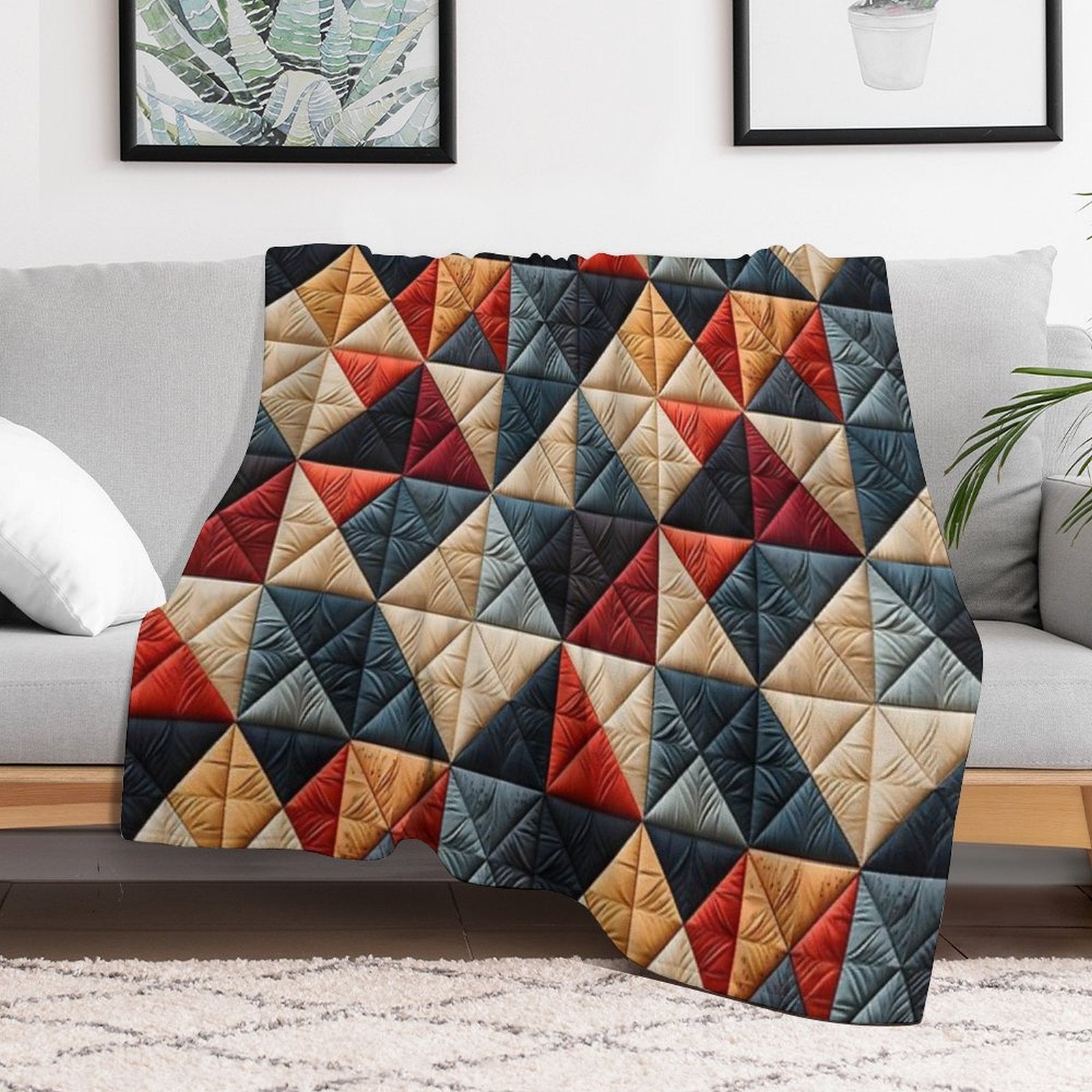 Vintage Geometric Patchwork Pattern Gift-ready Throw Blanket