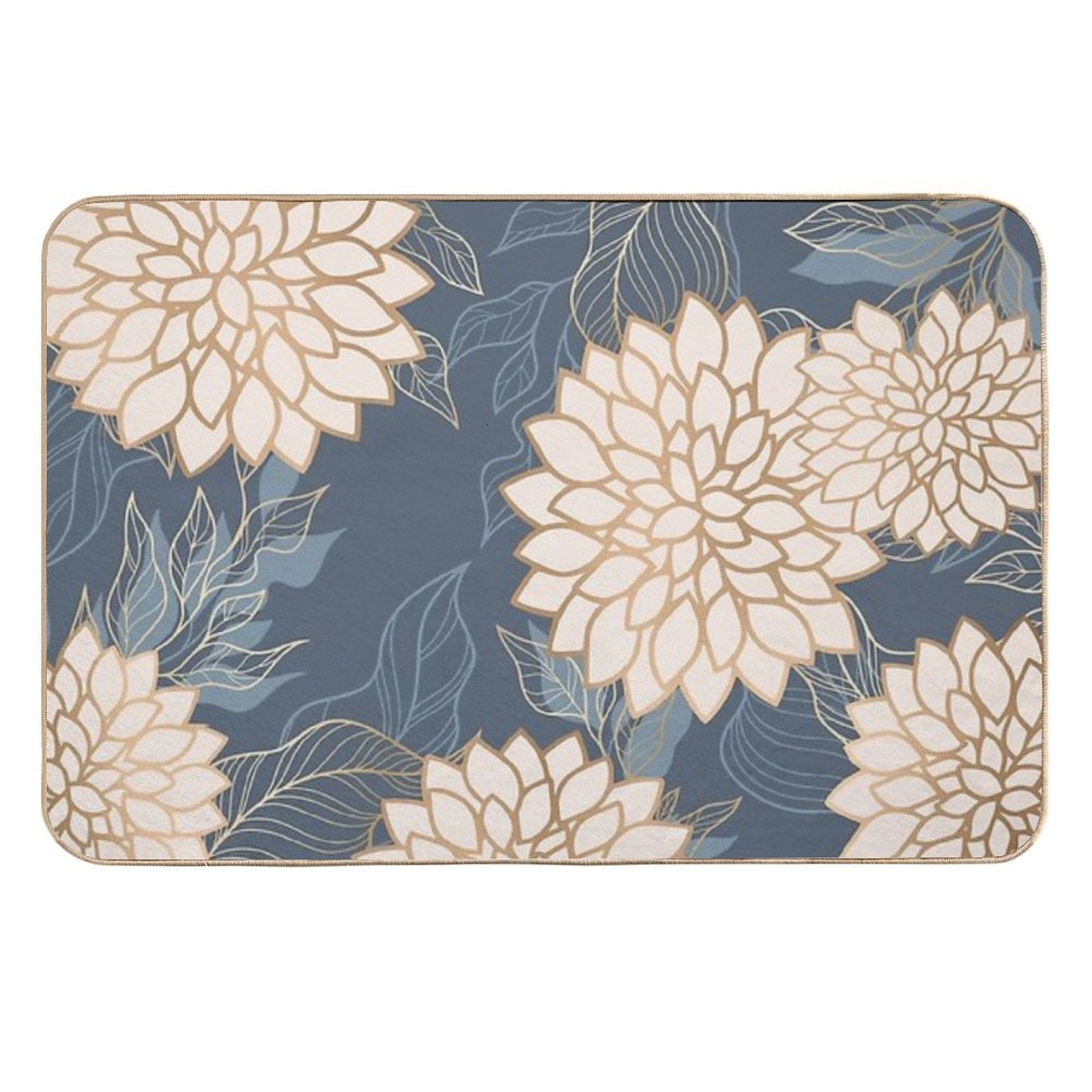 Floral Aesthetic in Navy, Ivory And Gold Durable Bath Mat