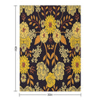 Yellow, Orange & Navy Blue Dark Floral Pattern Quick-dry Throw Blanket