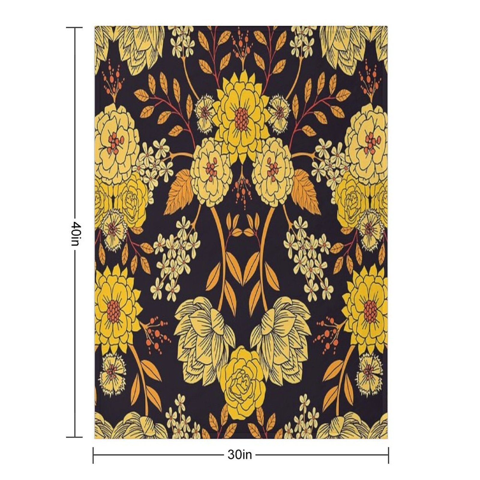 Yellow, Orange & Navy Blue Dark Floral Pattern Quick-dry Throw Blanket
