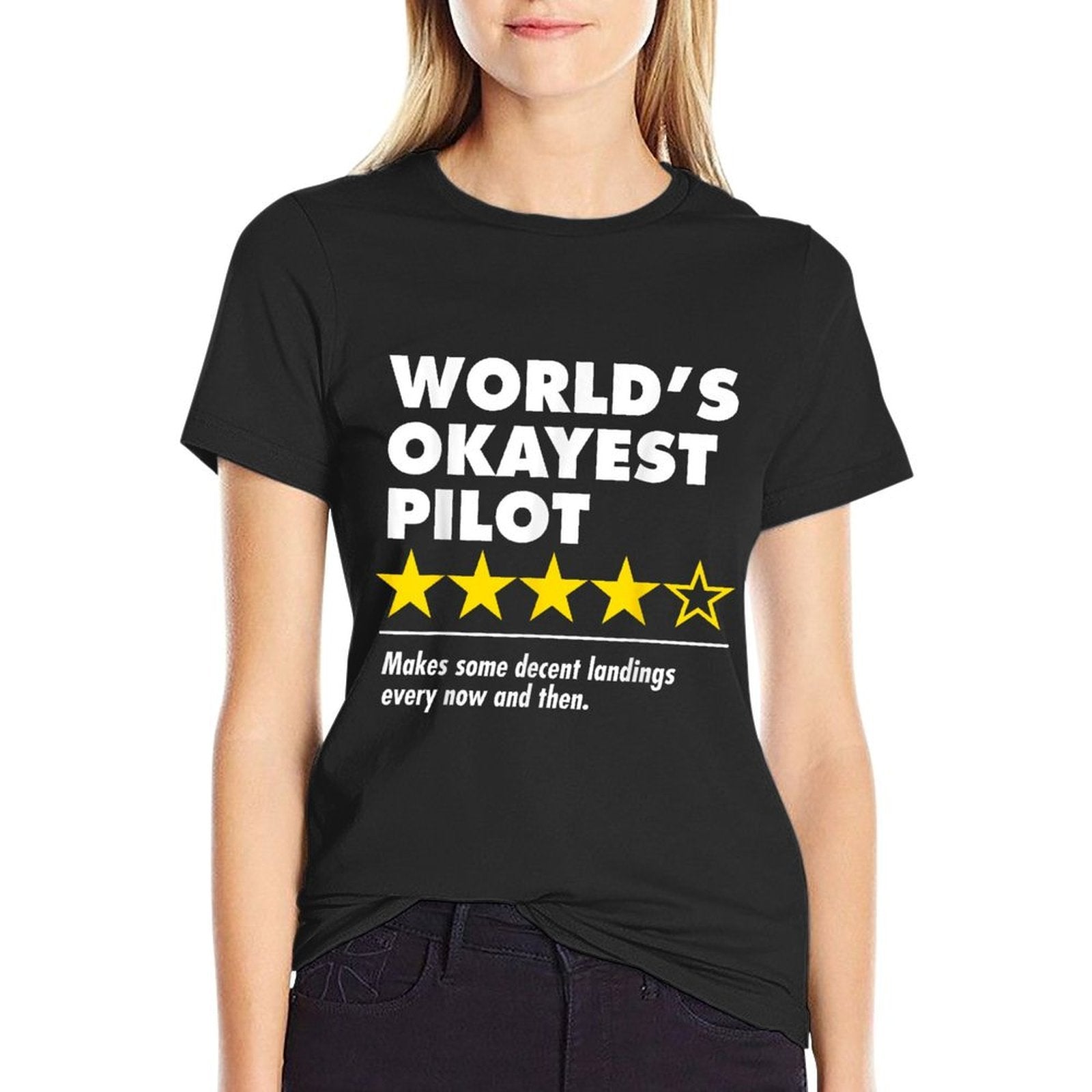 Worlds Okayest Pilot Funny Review Four Star Rating Airplane  Soft T-Shirt