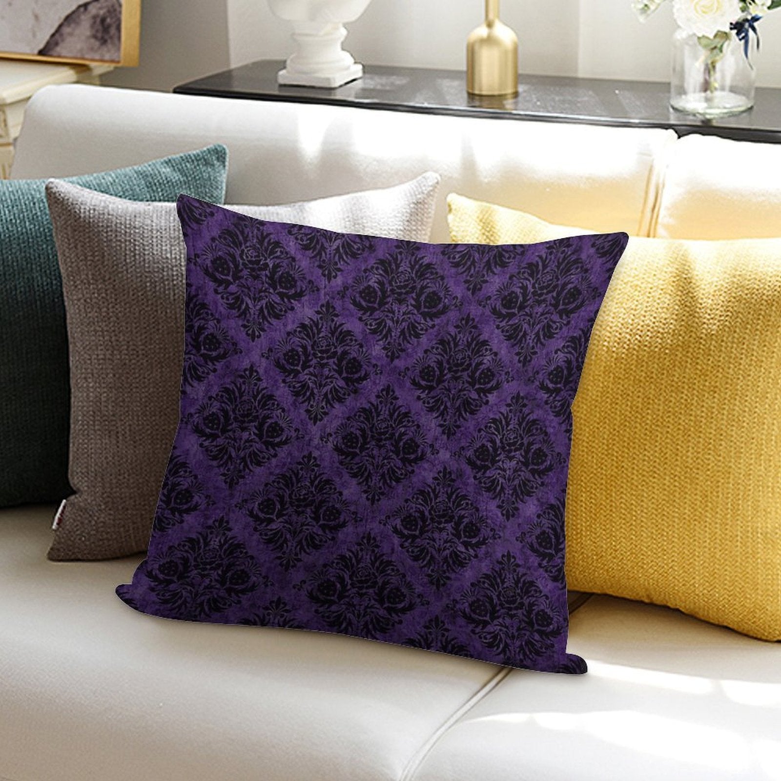Gothic Damask Purple Soft Anti-Pilling Throw Pillow