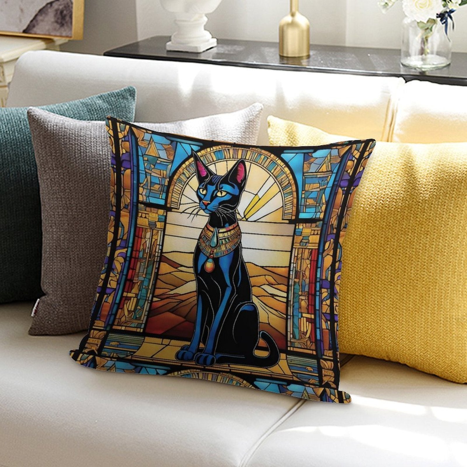 Egyptian Cat. Soft Home Decor Throw Pillow