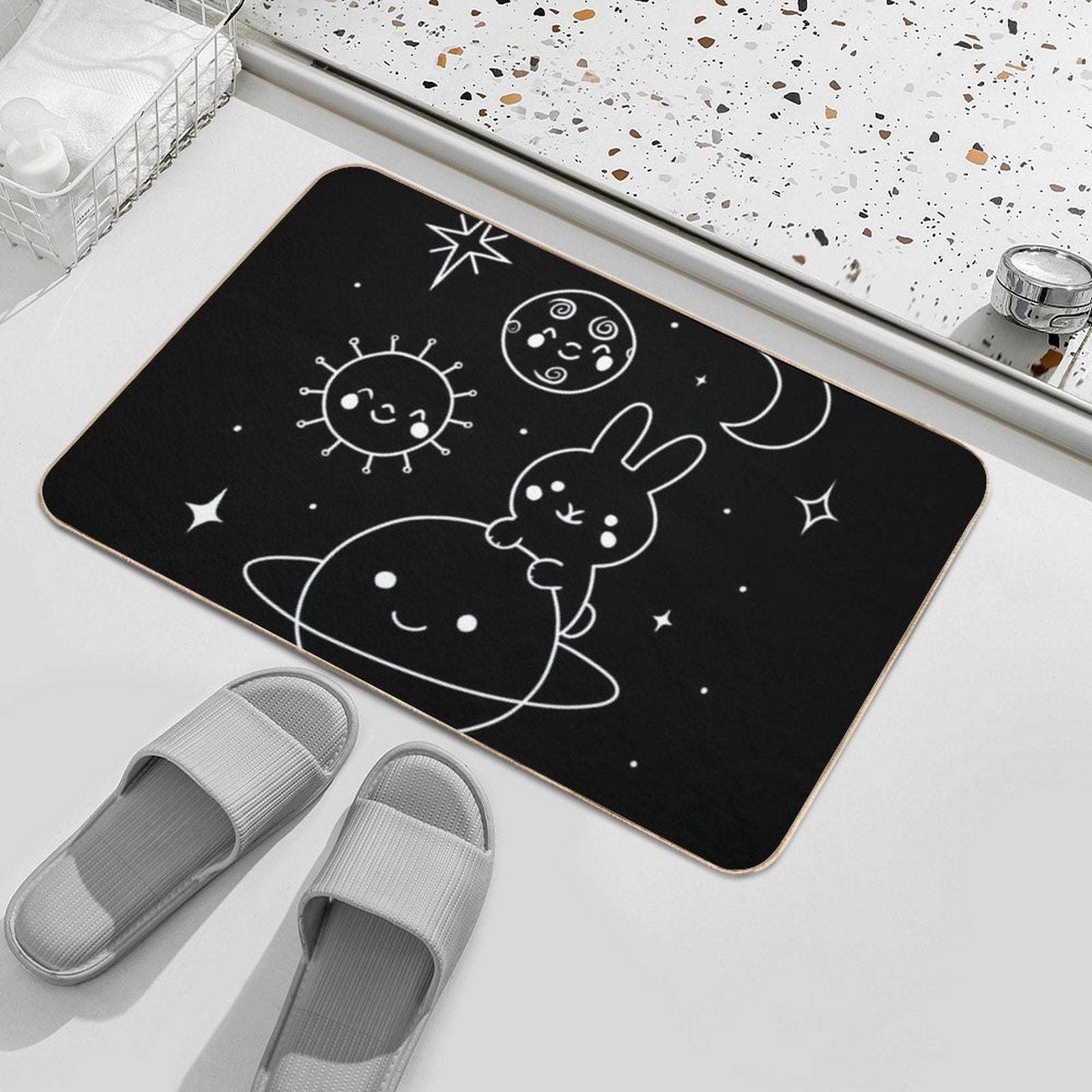 Hop Into The Cosmos (White)  Slip-Resistant Bath Mat
