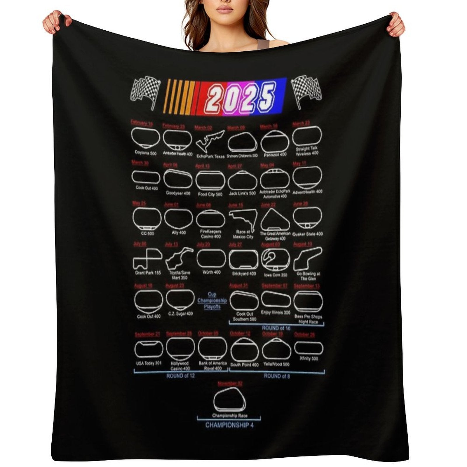 Schedule Nascar Cup Series 2025 Machine-washable Throw Blanket
