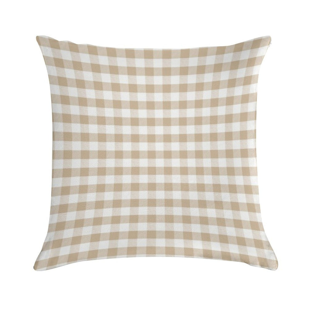 Almond Buff Tan Gingham Soft Gift Ready Throw Pillow