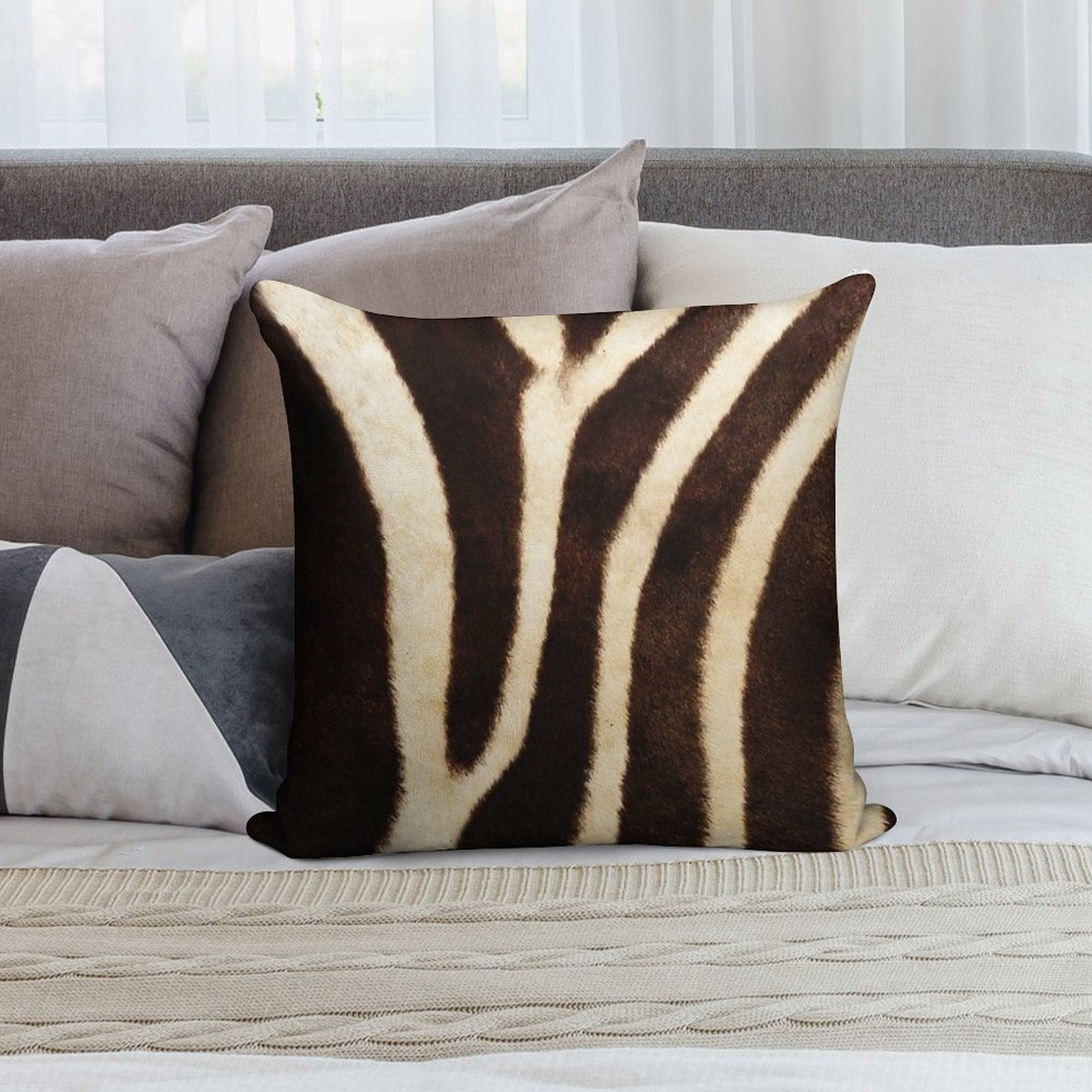 Zebra Fur Print Soft Luxury Feel Throw Pillow