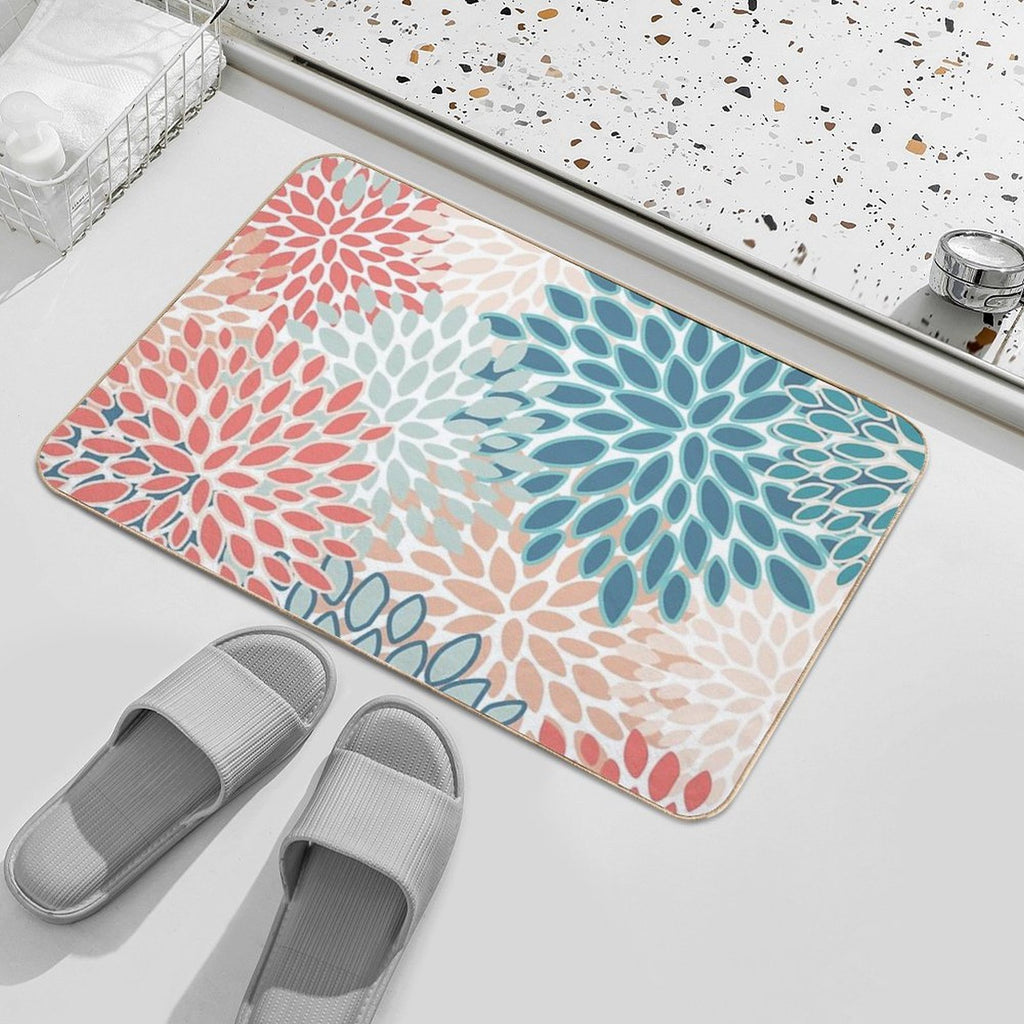 Floral Prints, Teal, Coral, Peach, Colourful Prints  Eco-Friendly Bath Mat