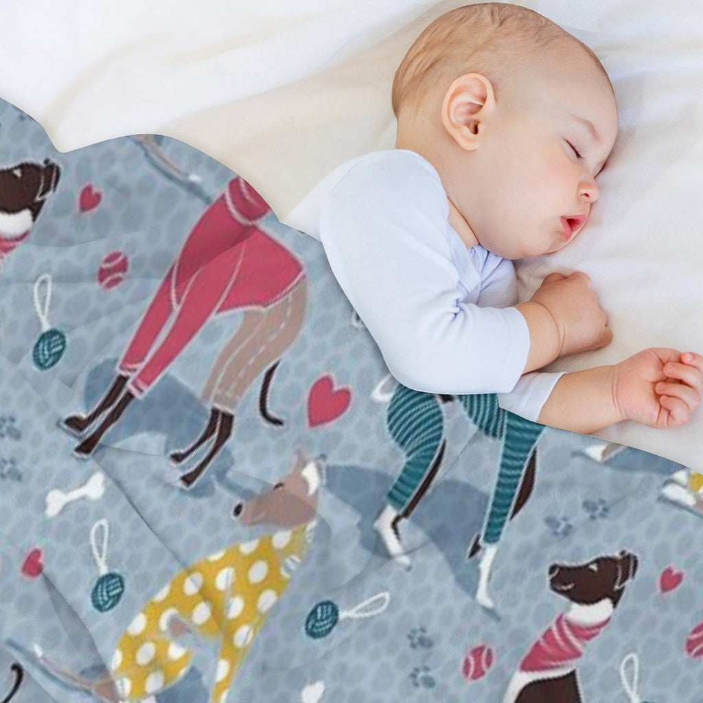 Greyhounds Dogwalk  Pale Blue Background Shrink-resistant Throw Blanket