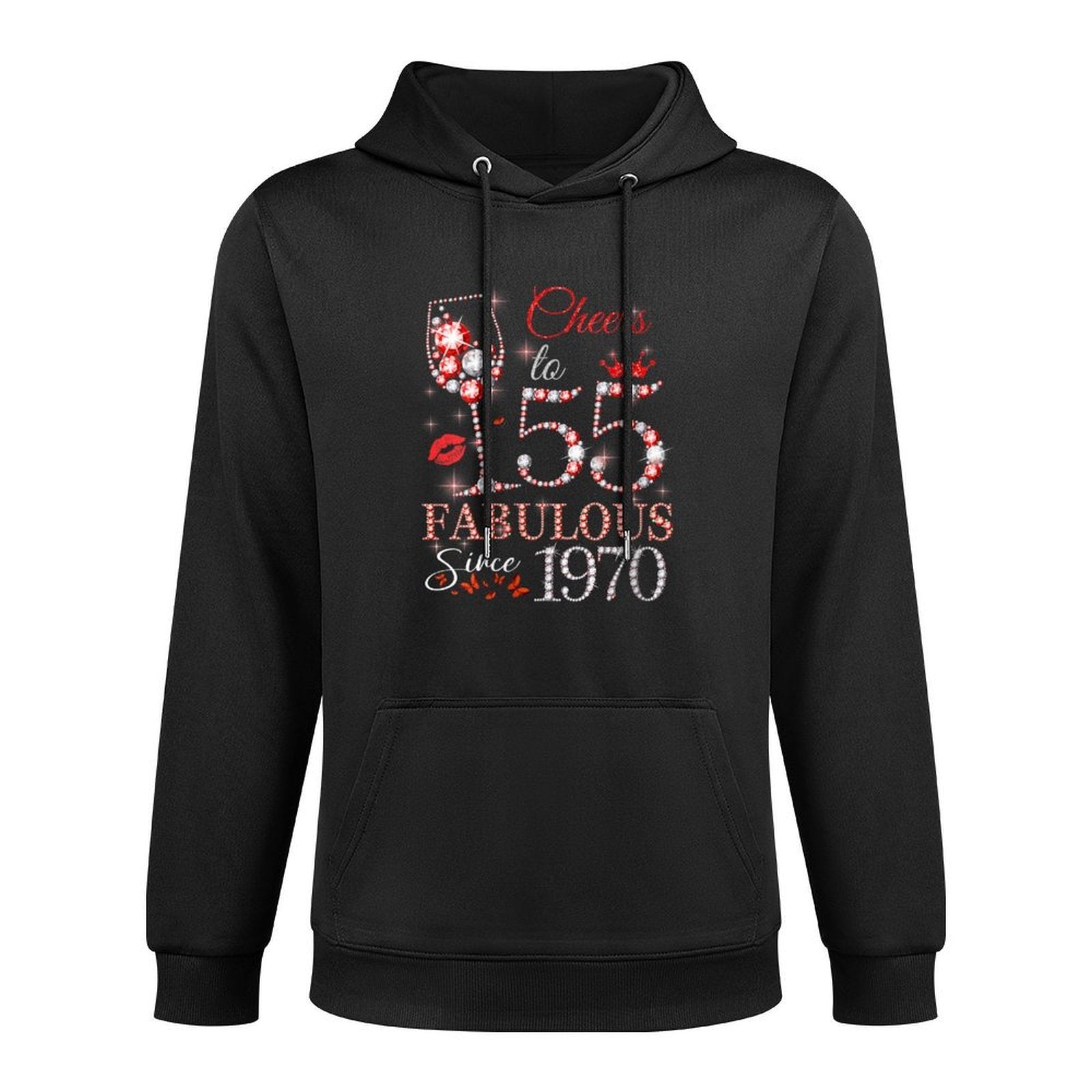 Womens Womens Cheers to 55 Years Old EST 1970 55th Birthday Queen Layering Staple Hoodie