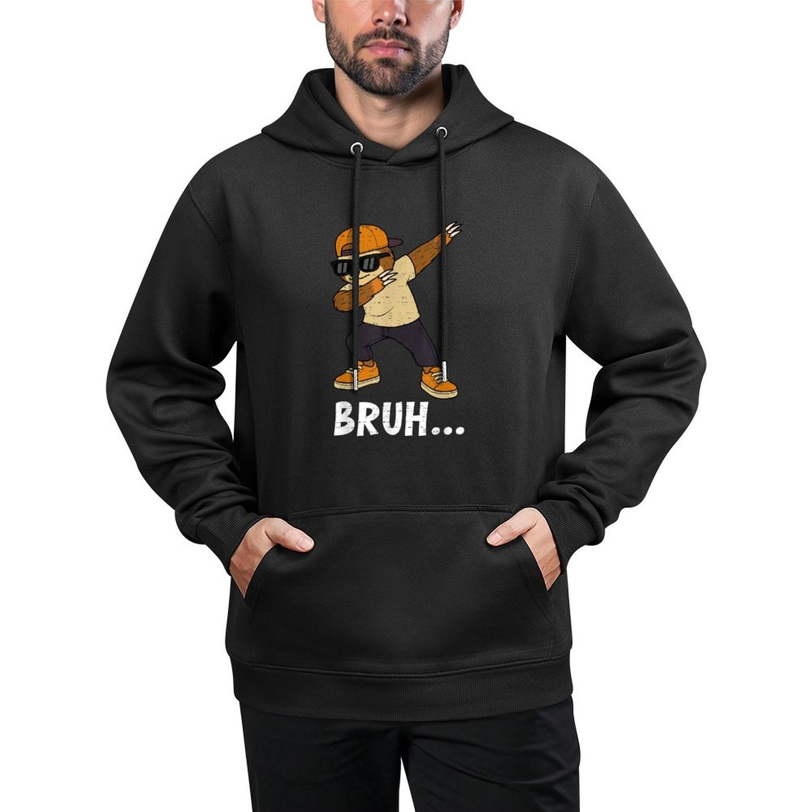 Funny Dabbing Sloth Bruh Bro Dab Meme Humor Animal Lover Kangaroo Pocket Hoodie