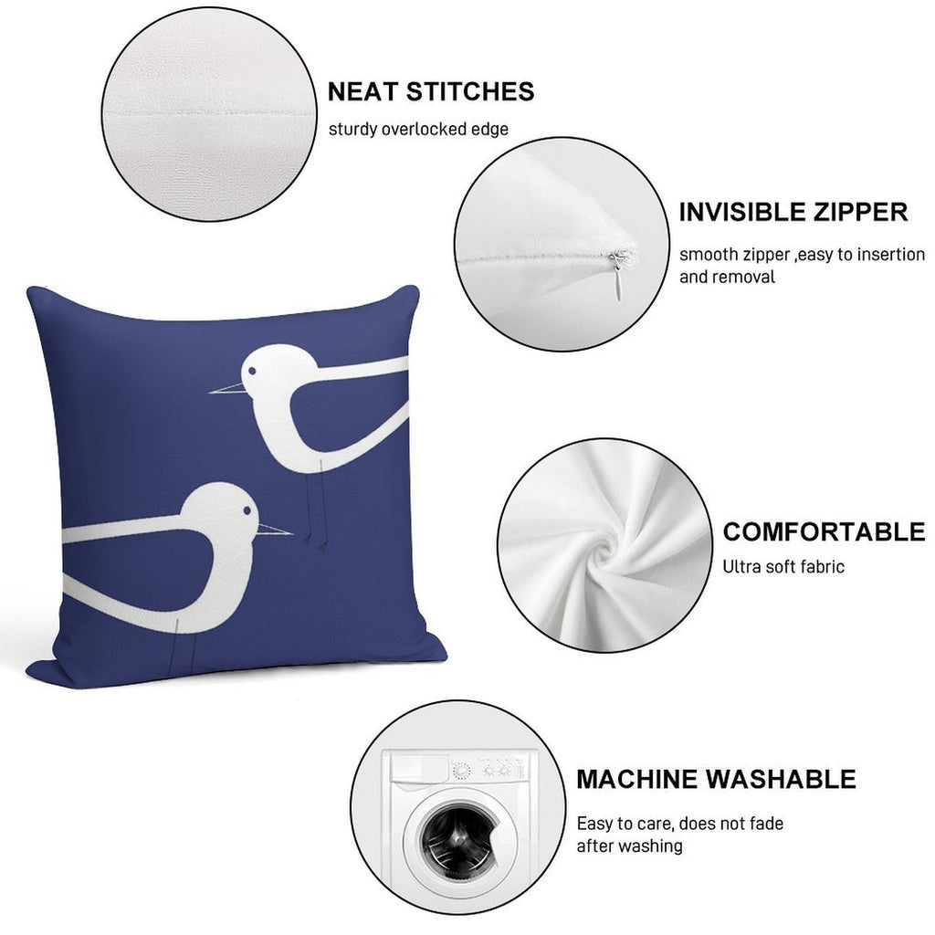 Shorebird Pair in Navy Blue And White Soft Warmth Comfort Throw Pillow