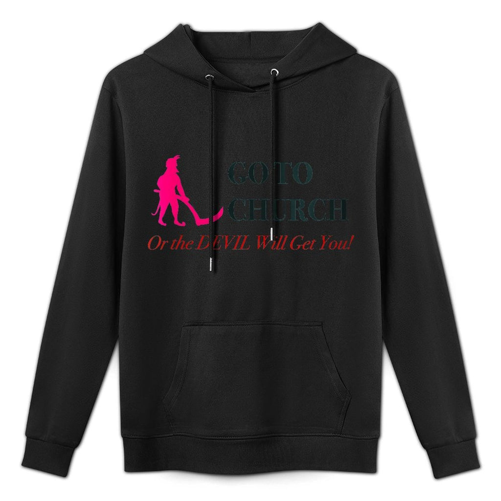 Womens Go to Church Or The Devil Will Get You Meme Graphic Pilling-Resistant Hoodie