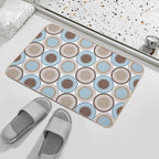 Mid Century Circle Pattern - Taupe, Brown, Slate Blue, Denim Blue  Rapid-Drying Bath Mat