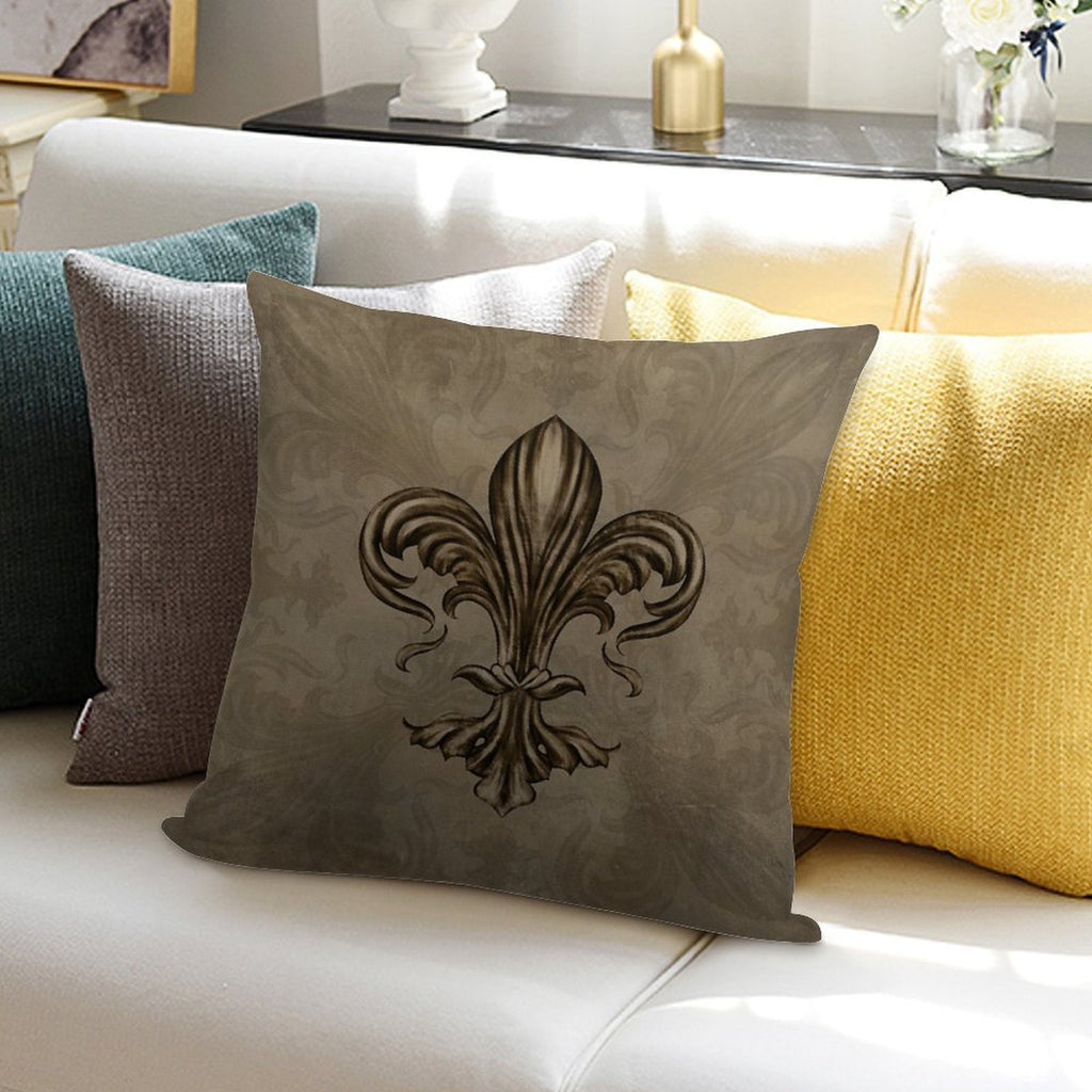 Vintage Fleur-de-lis Sepia Soft Reinforced Edging Throw Pillow