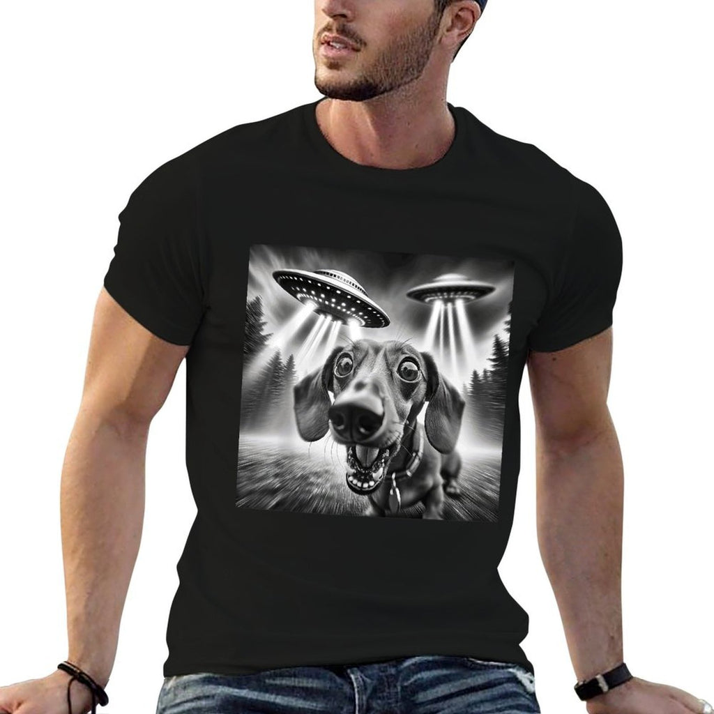 Funny Dachshund UFO Dachshund Graphic Men Women Kids  Wrinkle-resistant T-Shirt