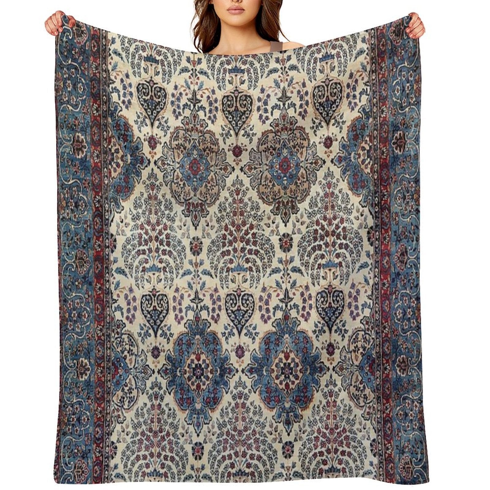 South Persian Rug Old Century Authentic Colorful Blue Tan Pinks Vintage Patterns Plush Throw Blanket