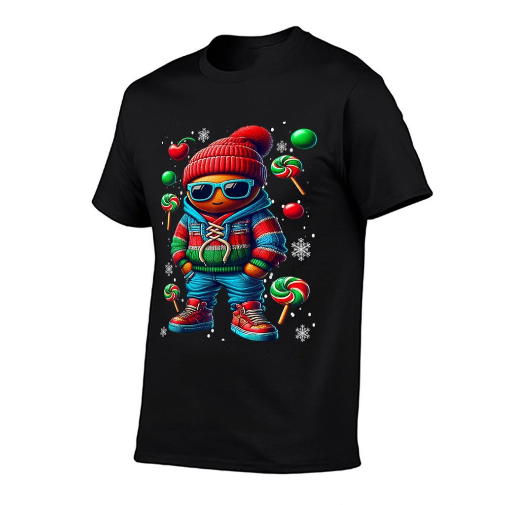 Hip Hop Gingerbread Man X-Mas Funny Christmas Mens Boys  Graphic-printed T-Shirt