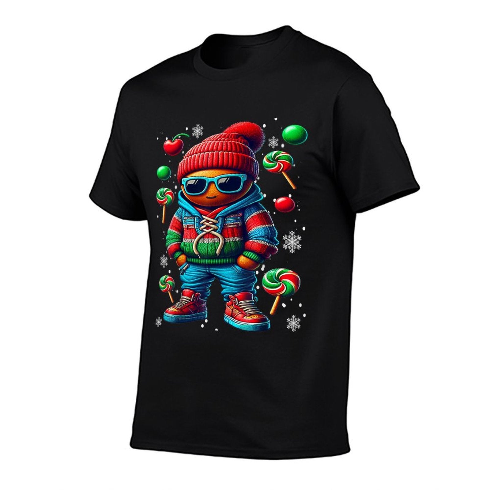 Hip Hop Gingerbread Man X-Mas Funny Christmas Mens Boys  Graphic-printed T-Shirt