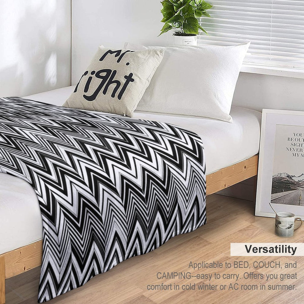 Black And White Modern Herringbone Pattern Travel-friendly Throw Blanket