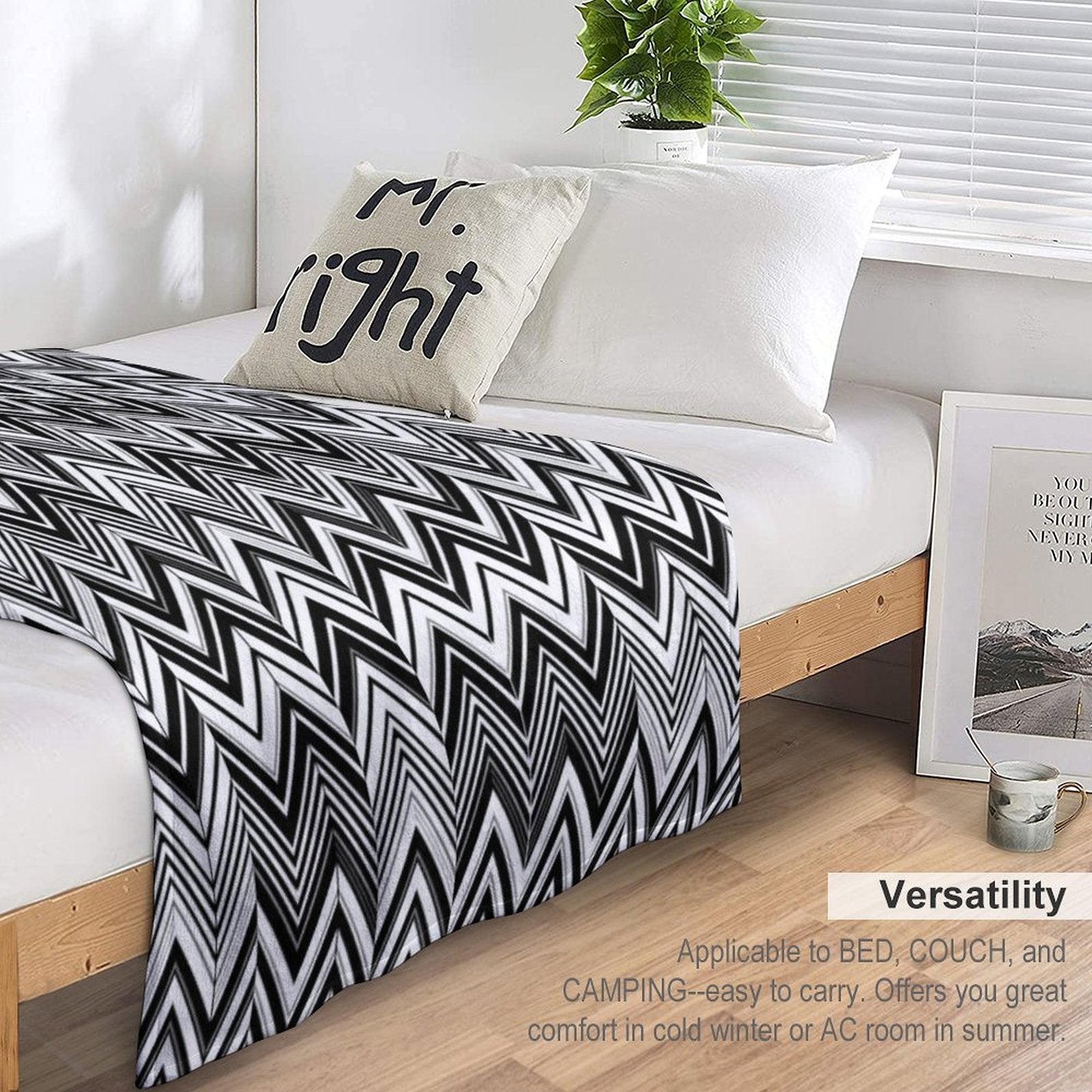 Black And White Modern Herringbone Pattern Travel-friendly Throw Blanket