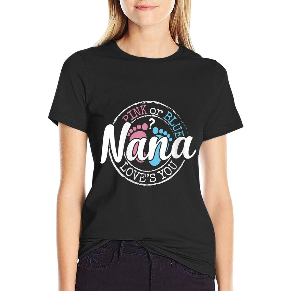 Womens Gender Reveal Nana Grandma To Be Gifts Pink Blue Baby Shower  Polyester Blend T-Shirt