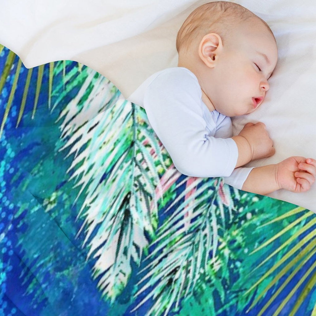 Tropical Jungle Pool  Forest Pop of Color Botanical  Travel Wild Plants Eclectic Watercolor Swim Sustainable Throw Blanket