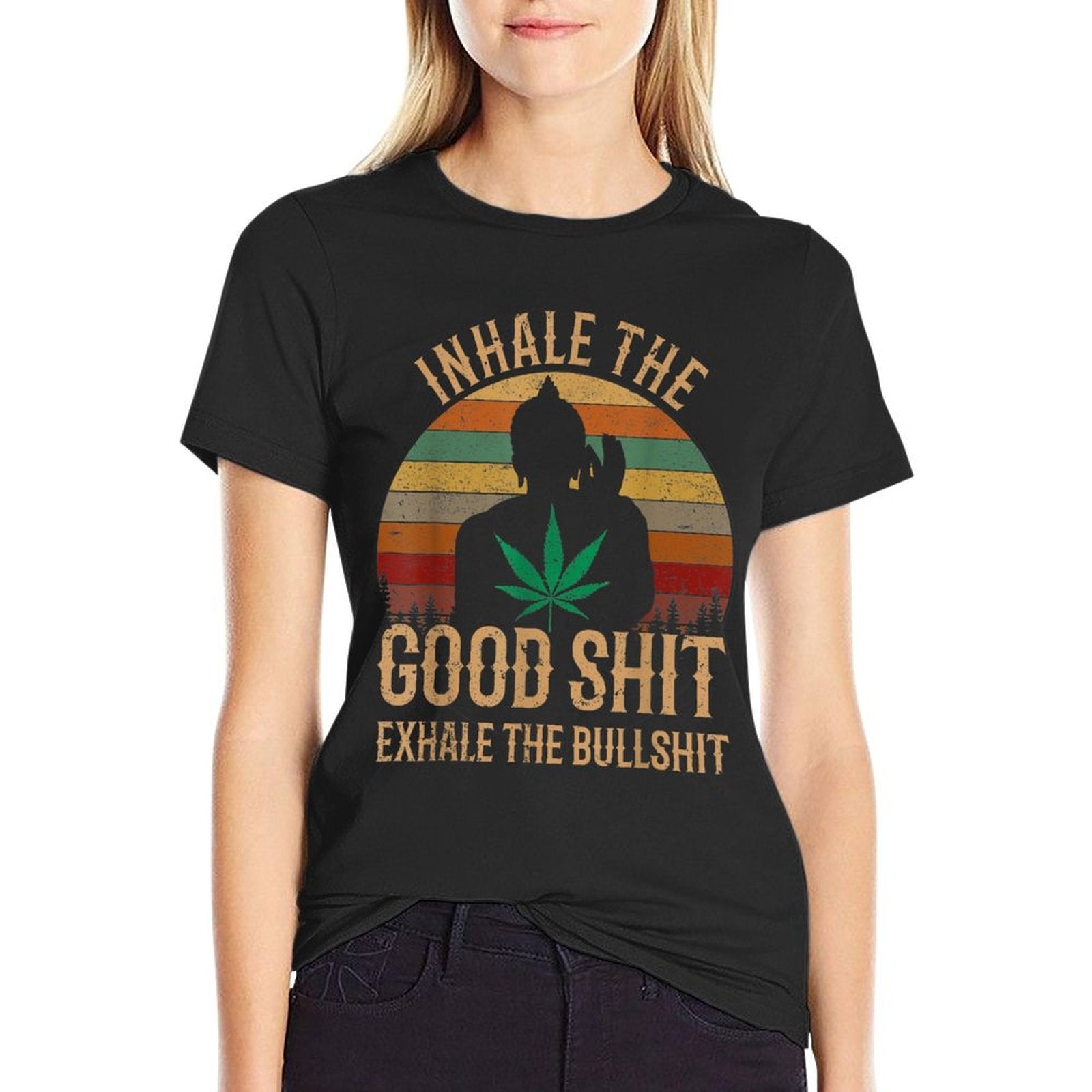 Inhale Good Shit Exhales Bullshit Weed Retro Cannabis Funny  Eco-friendly Material T-Shirt