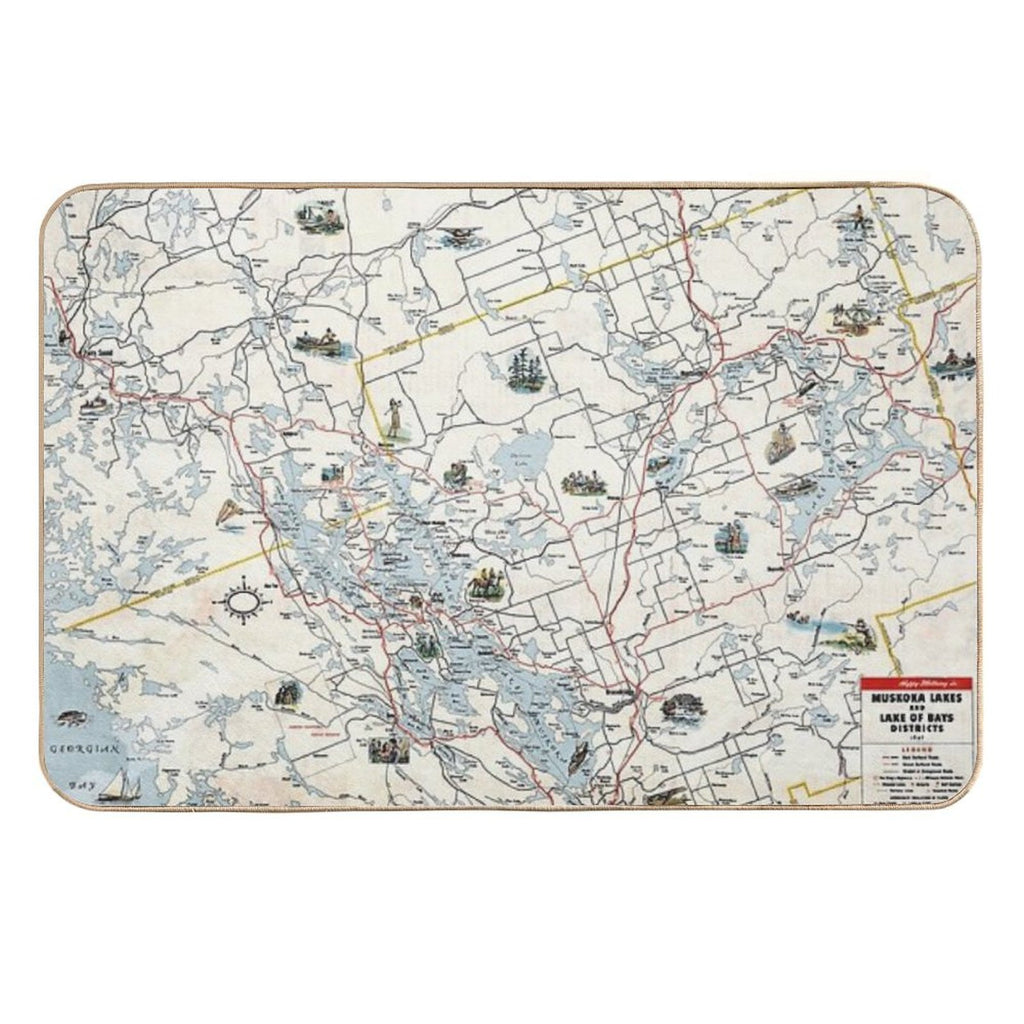 Muskoka Lakes Tourist Map 1949  Slip-Resistant Bath Mat