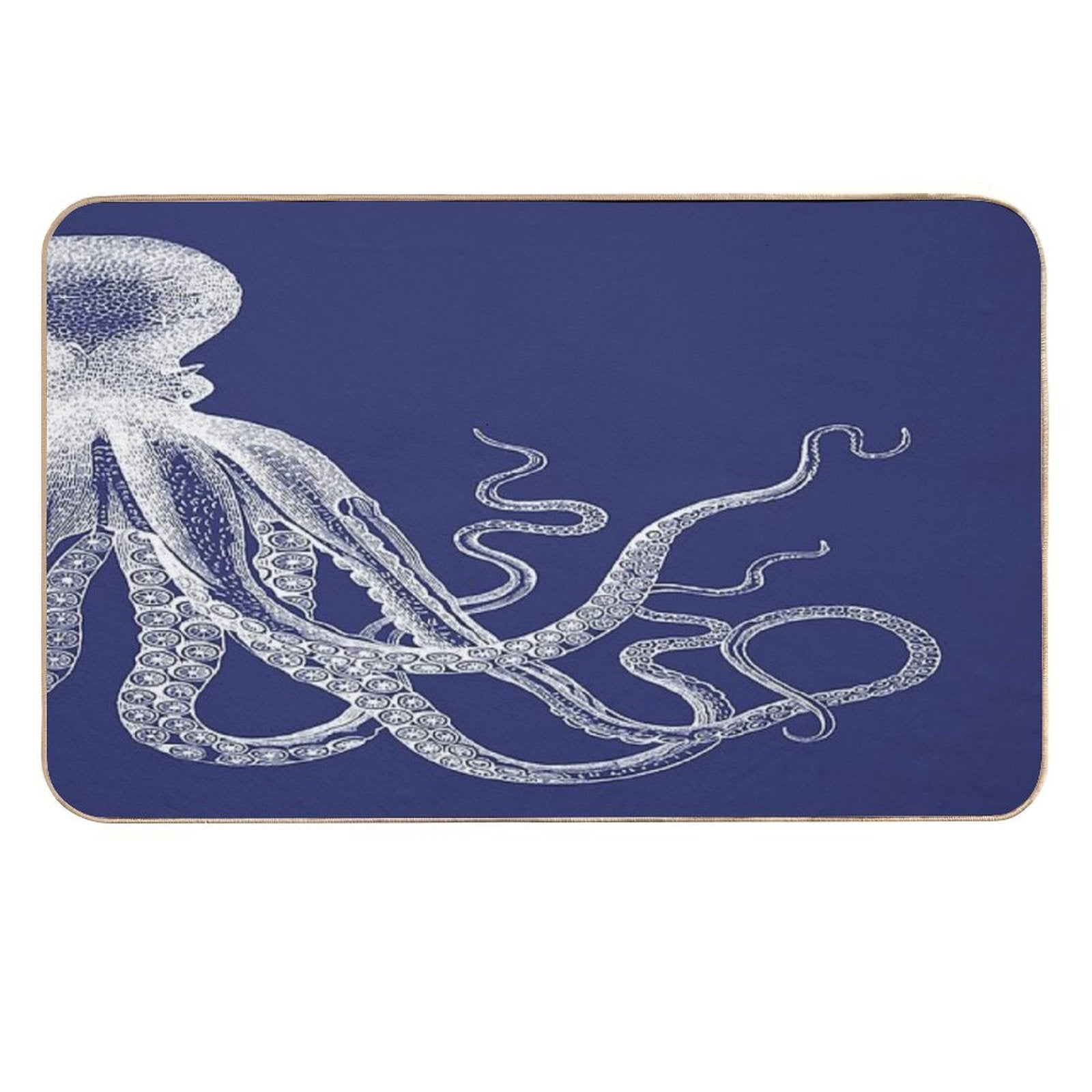 Half Octopus  Right Side  Vintage Octopus  Tentacles  Sea Creatures  Nautical  Ocean  Sea  Beach  Diptych  Navy Blue A  Odorless Bath Mat