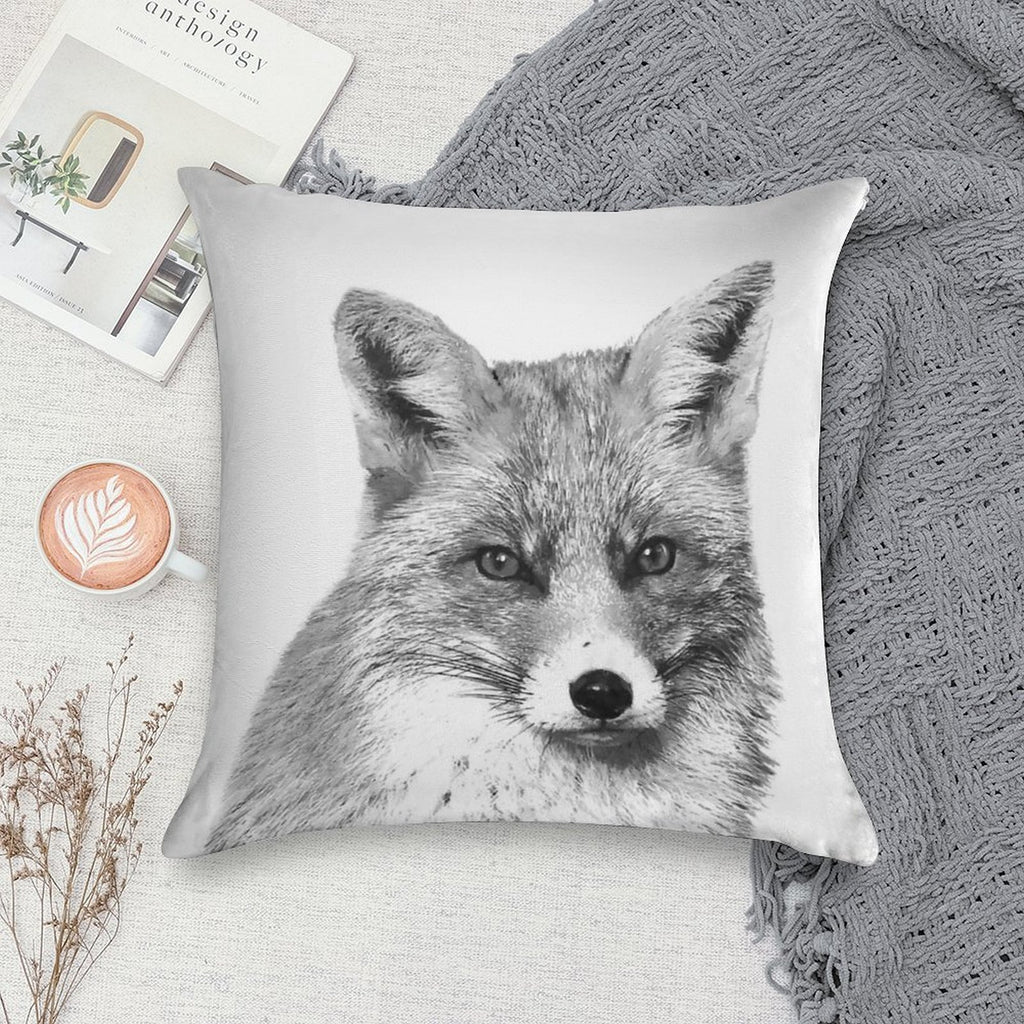 Black And White Fox Soft Warmth Comfort Throw Pillow