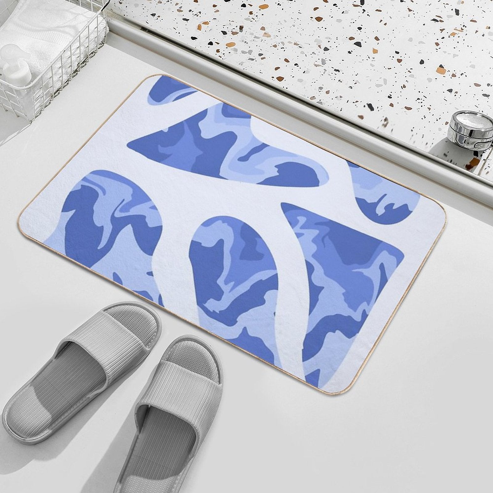 Swirly Blue Retro Splash  Slip-Resistant Bath Mat